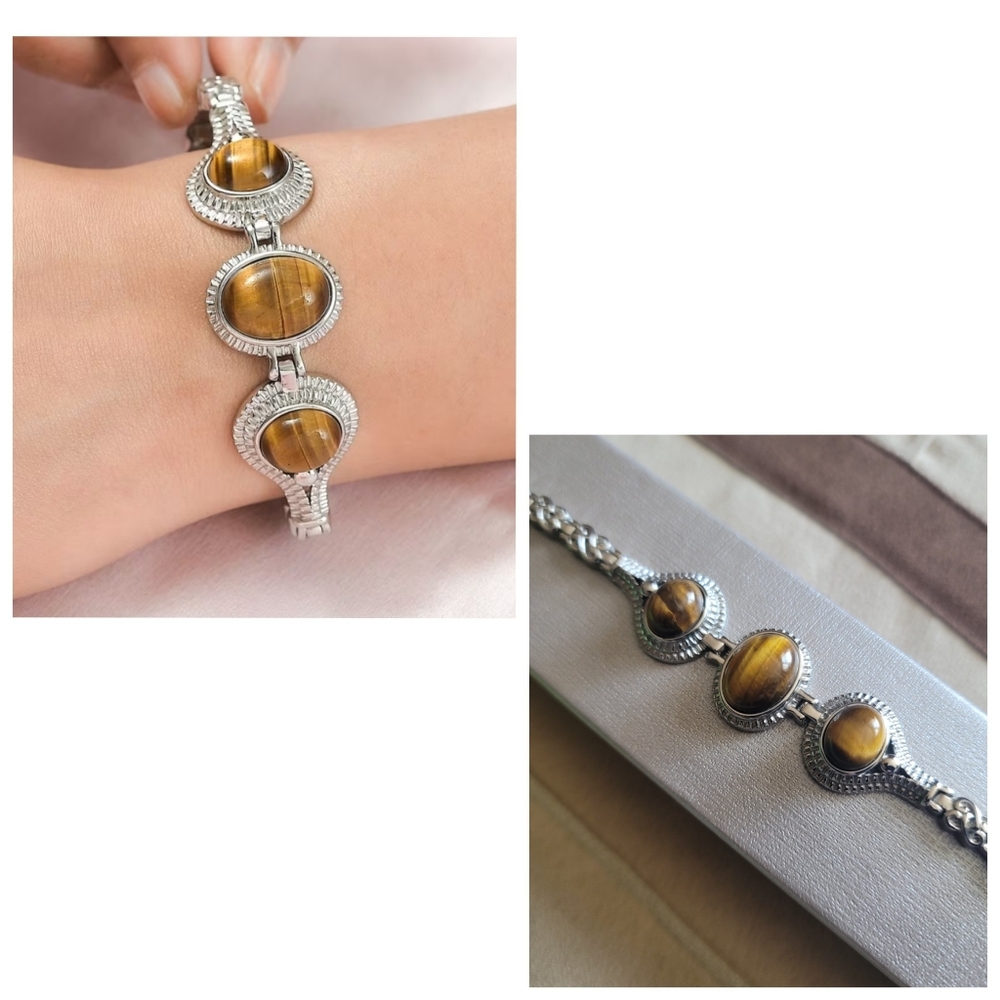 TIGER'S EYE Stainless Steel Toggle Clasp Bracelet